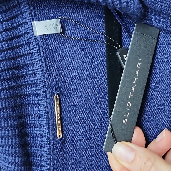 Elie Tahari Navy & Whte Striped Cotton Blend Pullover Sweater, Size L - Picture 3 of 6